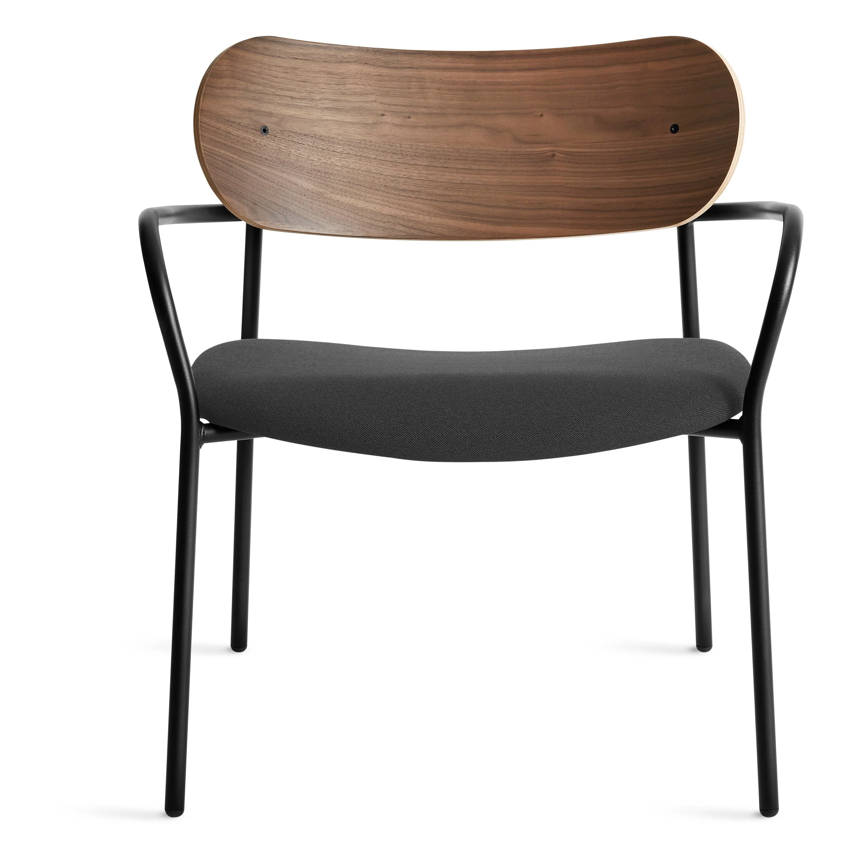 Modern Walnut Wood Lounge Chair with Upholstered Seat & Steel Arms for Living Room
