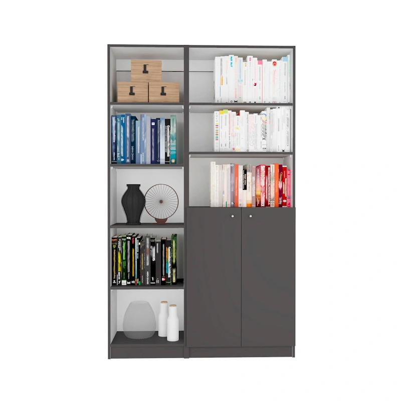 Kenyon Tall 5-Shelf Narrow and Cabinet Bookcase Set of 2