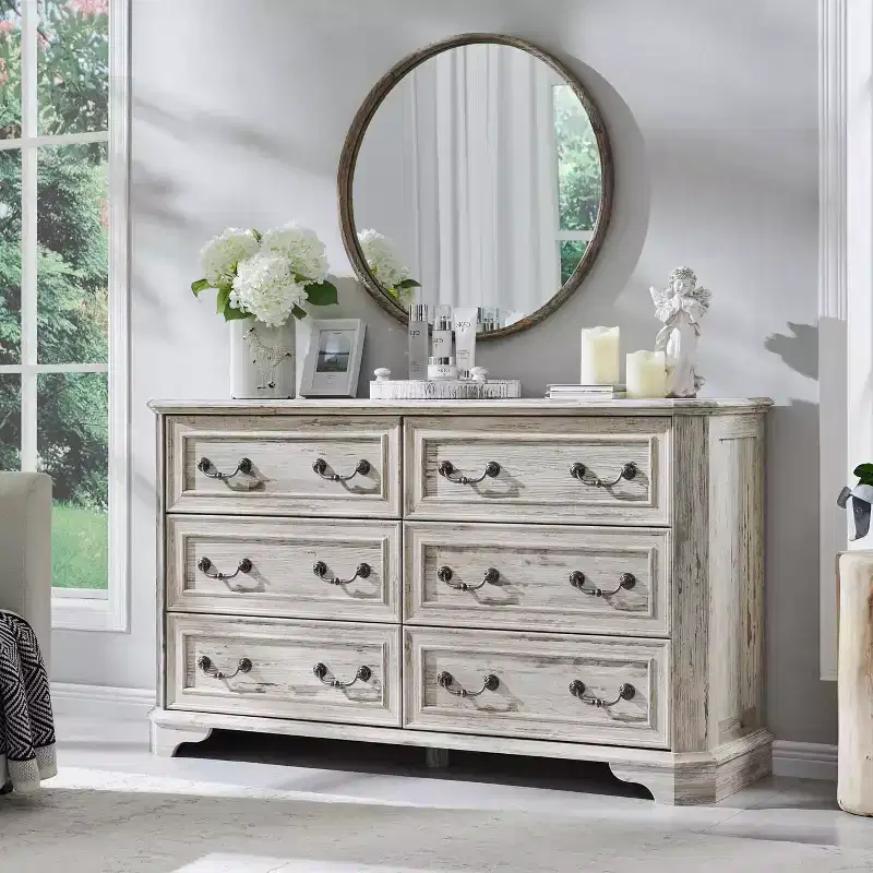 SinCiDo 6 Drawers Dresser for Bedroom, Farmhouse Wood Rustic Chest of Drawers, 54 W Vintage Dressers for Living Room