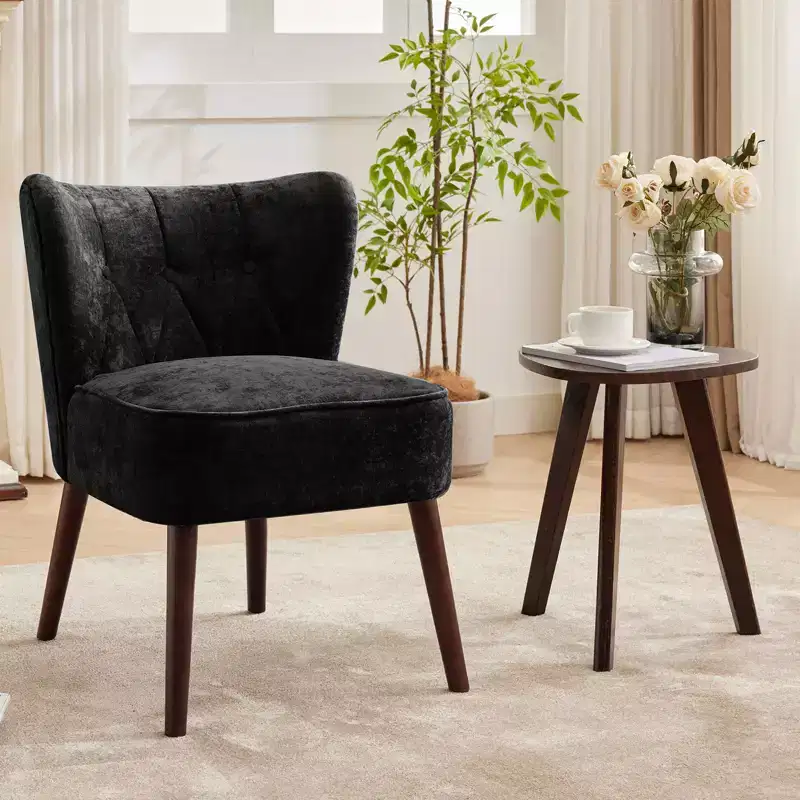 COZONY Modern Wingback Accent Chair, Upholstered Fabric Single Sofa Chair with Lounge Seat & Wood Legs for Living Room, Office, Bedroom 1 PCS