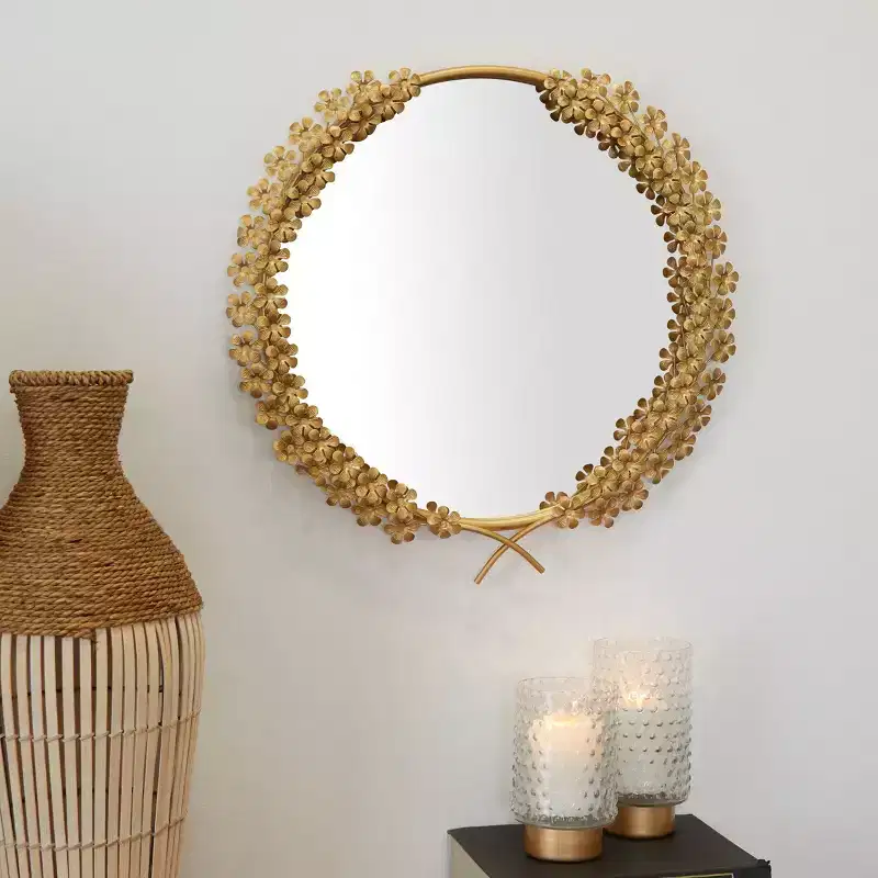 Metal Floral 3D Wall Mirror Gold - CosmoLiving by Cosmopolitan: Entryway, Traditional Style, No Assembly Required