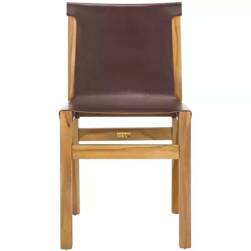Armless Dining Chair, Teak Frame with Cognac Leather Seat