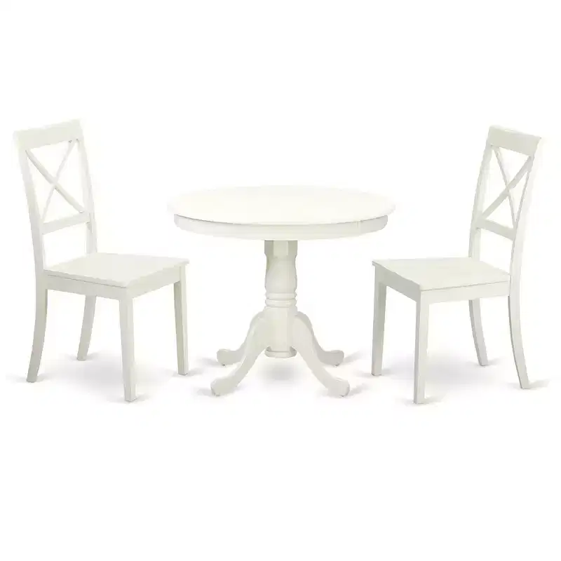 HomeStock Belmont Kitchen Table Set- Table Plus 2 Dining Chairs, Linen White