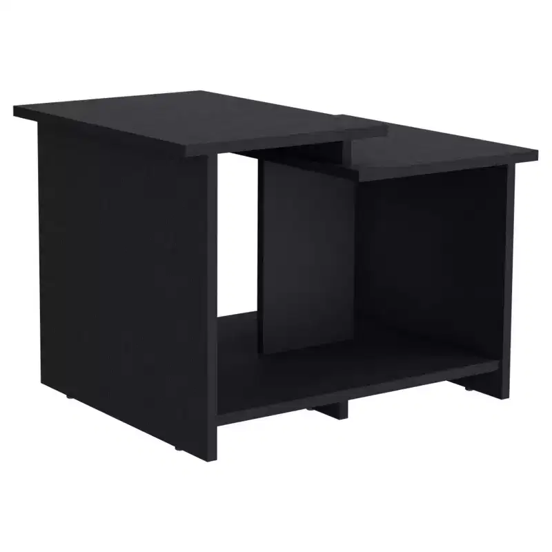 23.6 Black Coffee Table with Open Shelf, Compact Durable Modern Storage Table for Living Room Home Office