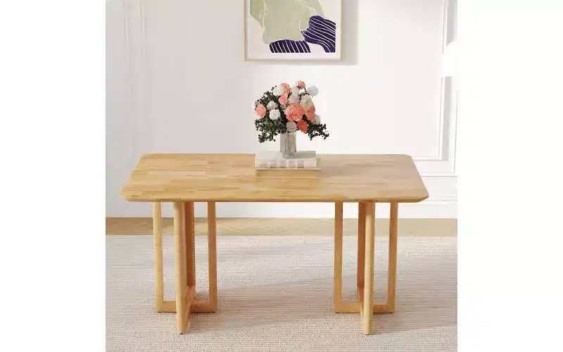 Solid Wood Dining Table for 4 with Imitation Vine Texture & Anti-Slip Feet, Brown