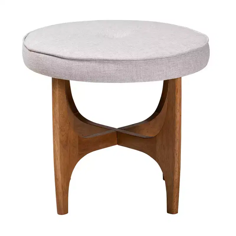 Theo Fabric and Wood Ottoman Footstool Grayish Beige/Walnut Brown - Baxton Studio