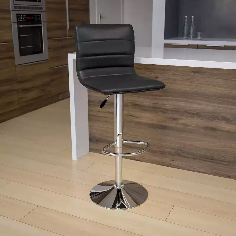 Emma and Oliver Coti Modern Channel Tufted Upholstered Height Adjustable Mid-Back Stool and Pedestal Base with Footrest