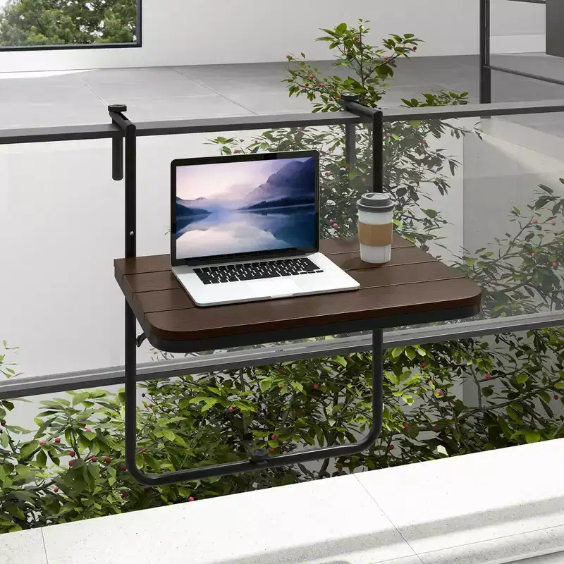 Folding Hanging Table Outdoor Railing Table with 3-Level Adjustable Height