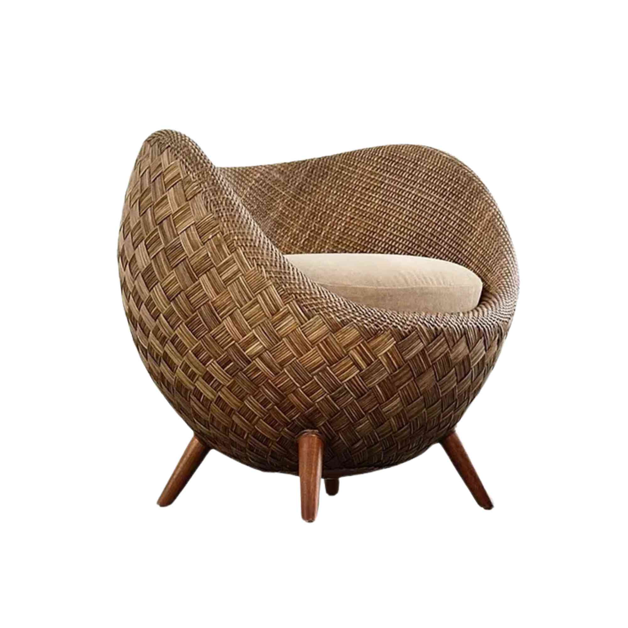Woven Rattan Occasional Lounge Chair Natural Brown with Cushion