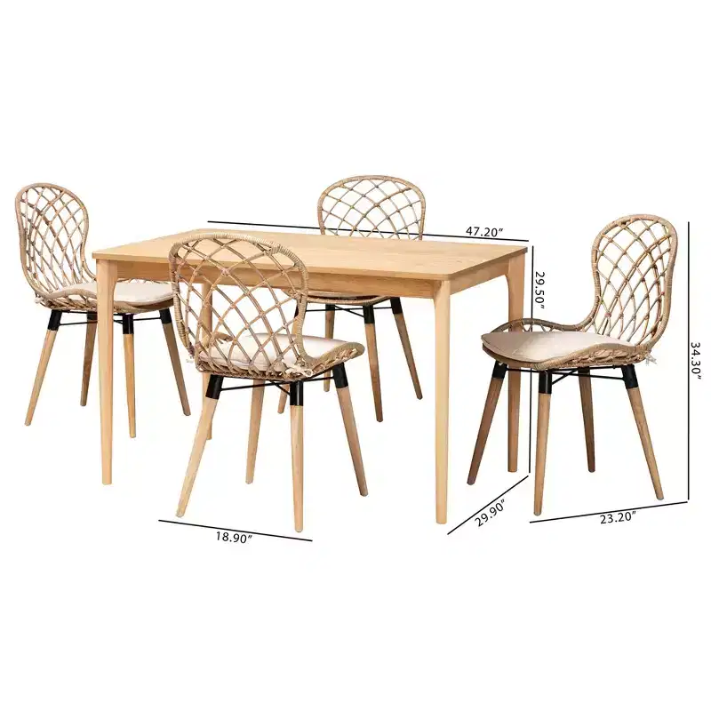 Baxton Studio Sabelle Modern Bohemian Wood and Rattan 5-Piece Dining Set