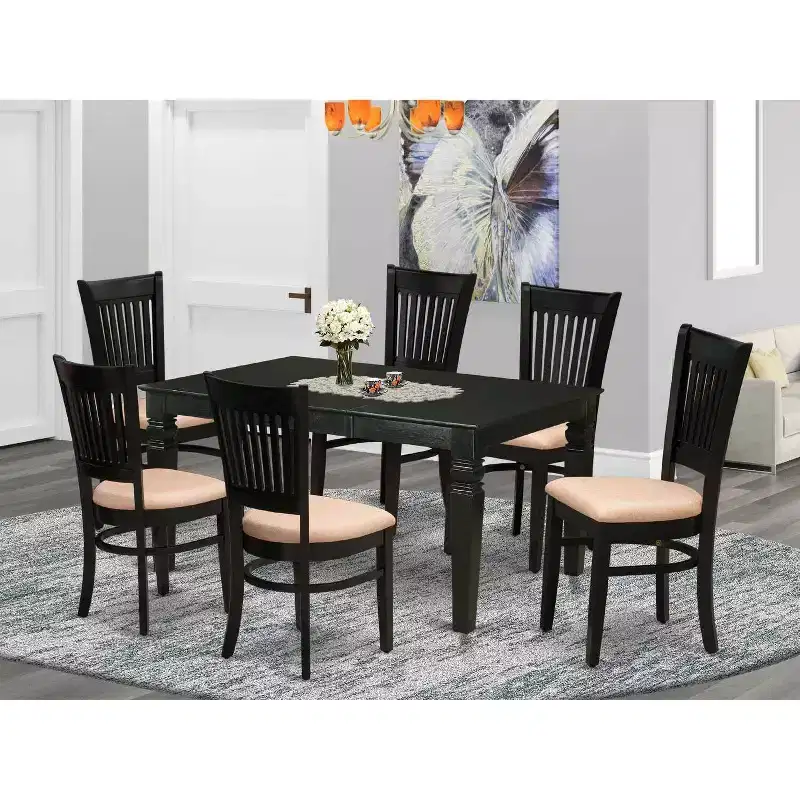 Black Wood Dining Table Set, Seats 6, 7-Piece