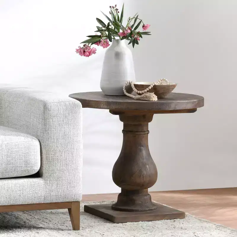 Christopher Knight Home Classic Camila Round Accent Table with Pedestal base, Antique Brown