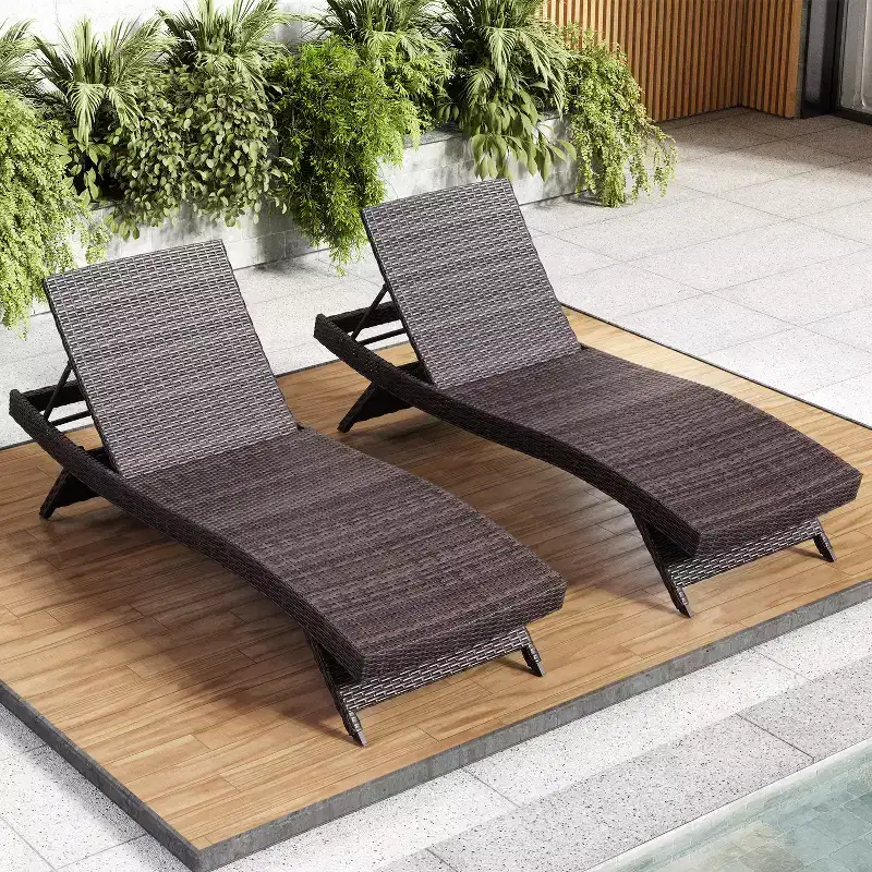 Nestl Chaise Lounge Chair Outdoor Set, Wicker Patio Lounge Chair, Outdoor Lounge Chair with Reclining Backrest