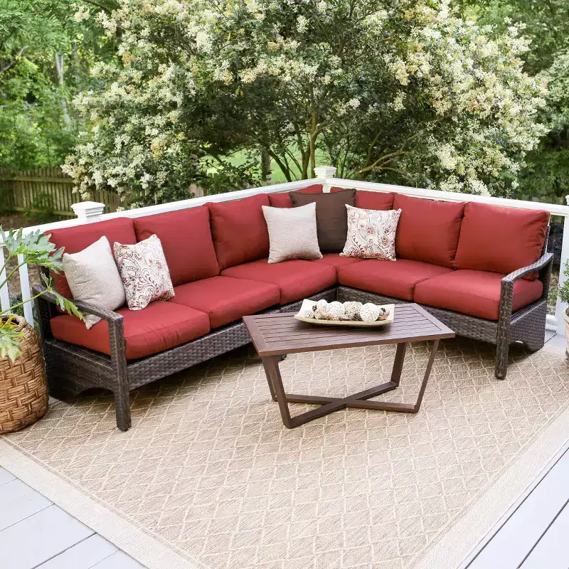 Leisure Made Augusta 5pc Wicker Sectional in Red Fabric
