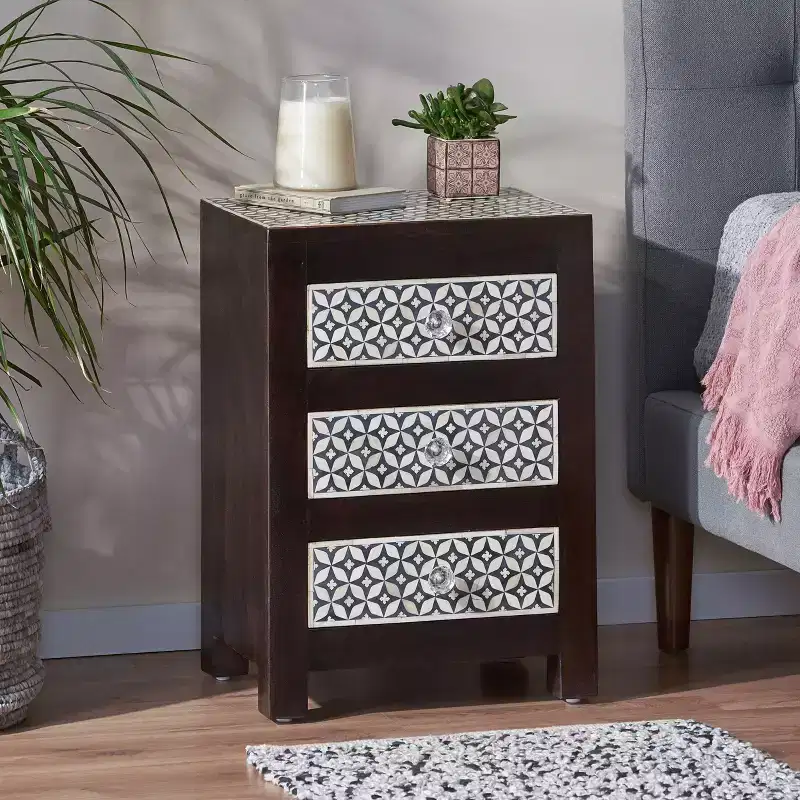 Handmade Mango Wood 3 Drawer Nightstand