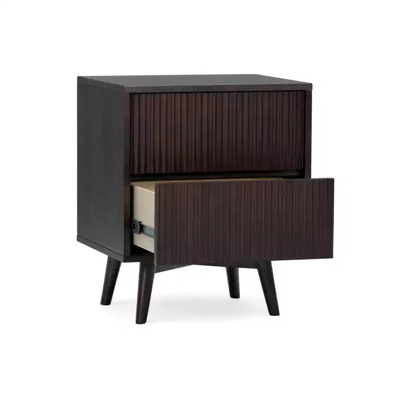 Modern Boho 2-Drawer Nightstand with Solid Wood & Contemporary Fluted Fronts