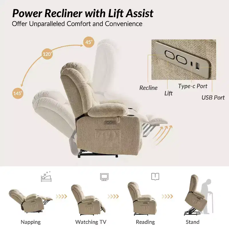 Rex Power Lift Assist Recliner|Hulala Home-BEIGE