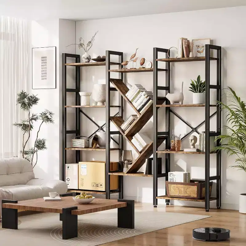 5 Tier Shelf Bookshelf, Display Book Shelf, Wide Bookcase, Rustic Wooden Shelving for Bedroom, Living Room, Home & Office Shelving