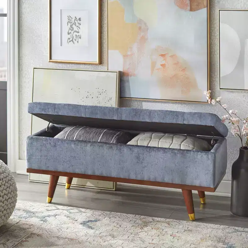 Tufted Chenille Storage Ottoman Bench – 46.5