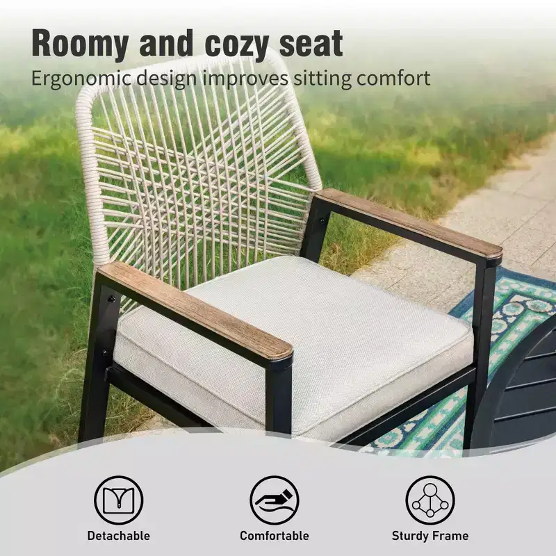 Captiva Designs 9pc Patio Dining Set with Spacious Slat-top Square Metal Table & Beige Rattan Chairs