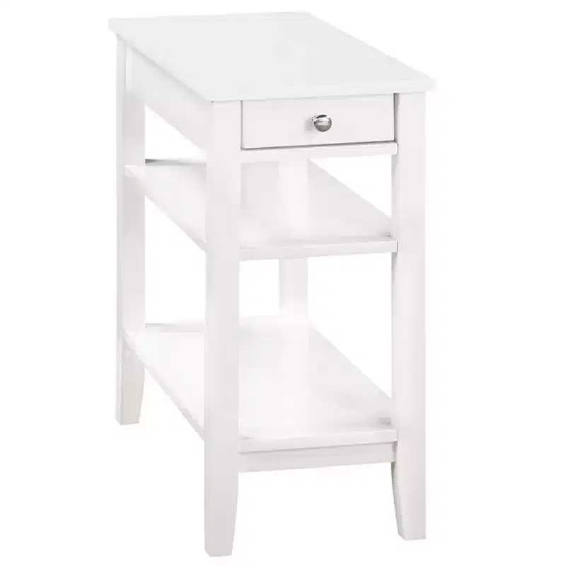 Chairside End Table with Smooth Drawer, USB Ports, Plug Outlet and Shelving, Contemporary Living Room Side Table with Storage