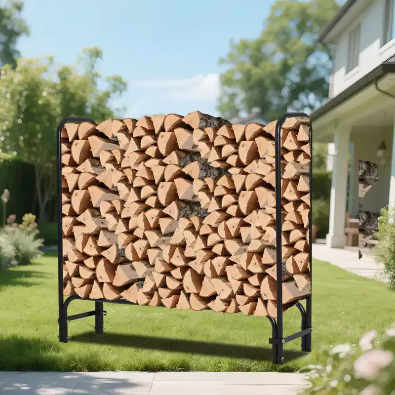 Firewood Rack 4 ft Outdoor & Indoor Log Holder Heavy Duty Wood Organizer Steel Mesh Storage for Fireplace & Patio