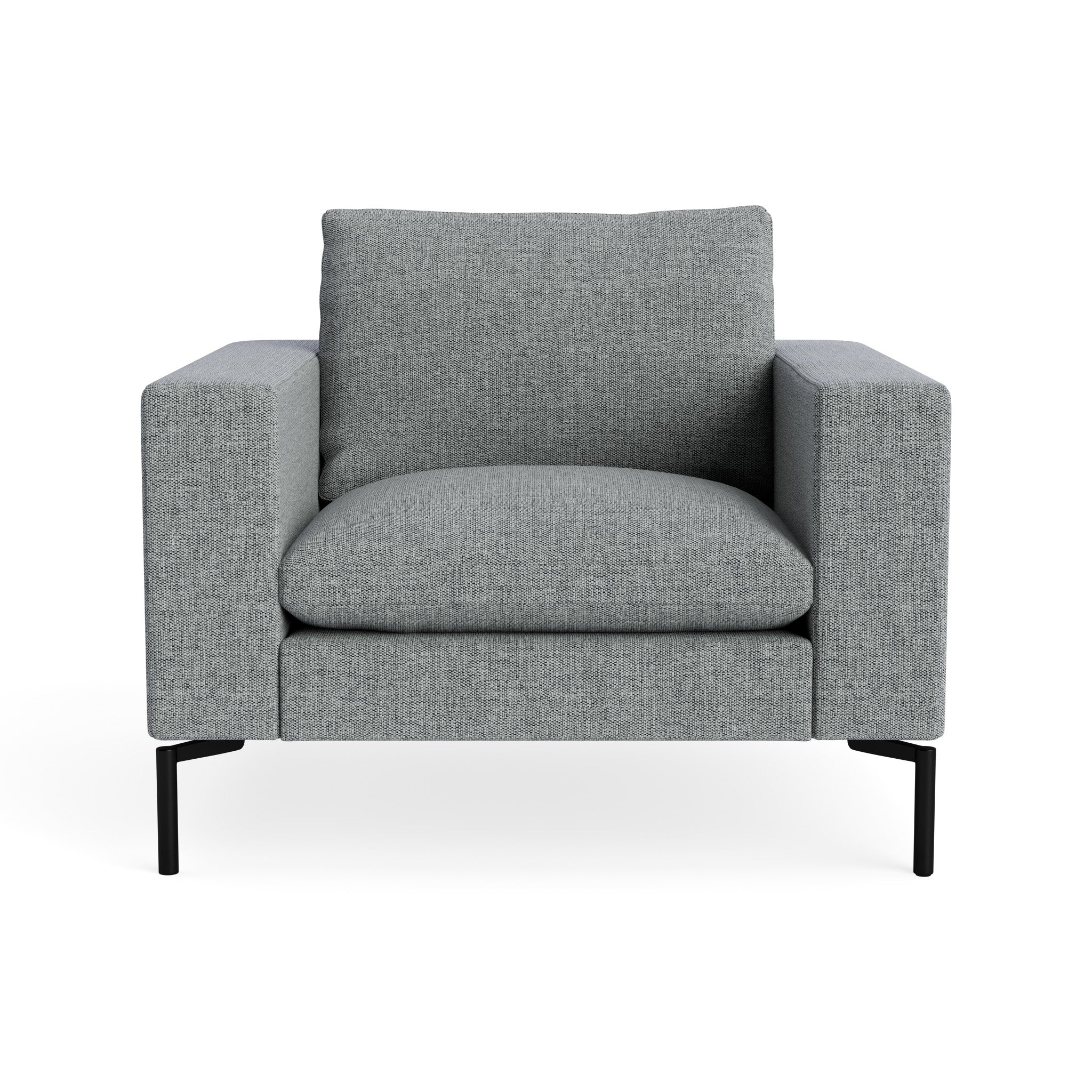 Modern Grey Fabric Lounge Chair with Wide Arms & Metal Legs for Living Room