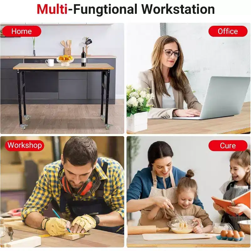 Acekool Adjustable Workbench with Power Outlet, 2200lb Capacity Steel Frame Work Table