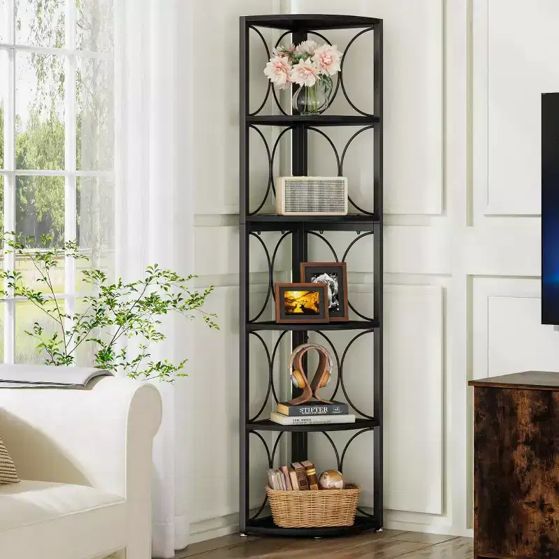 66.92 inch High Corner Shelves, 6 Tier Rustic Corner Bookshelf Bookcase Storage Rack