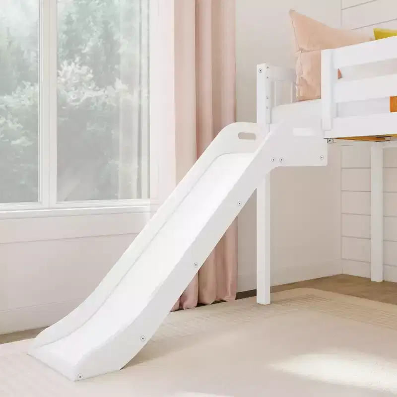 Kids Twin Low Loft Bed with Slide & Stairs, Solid Wood, 14