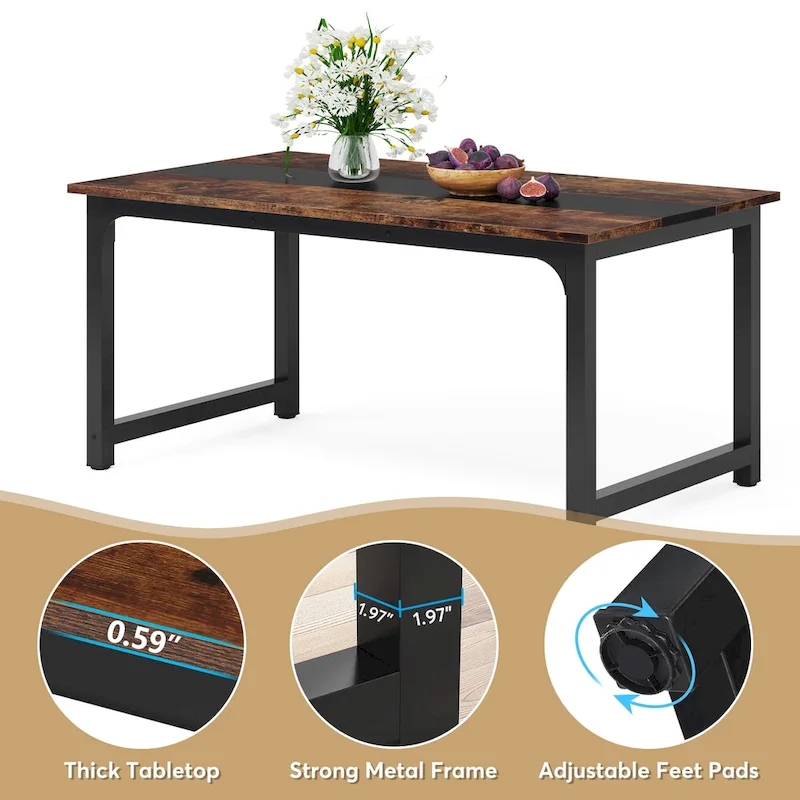 63-Inch Industrial Dining Table with Metal Frame