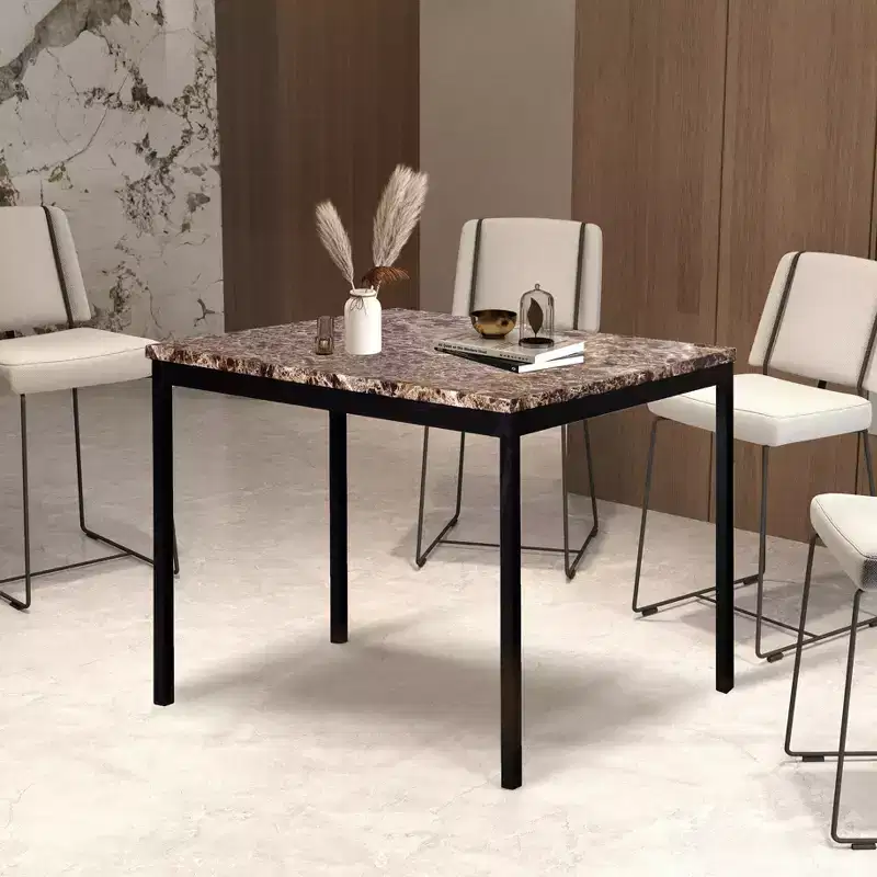 Citico Metal Counter Height Dining Table with Laminated Faux Marble Top, Black