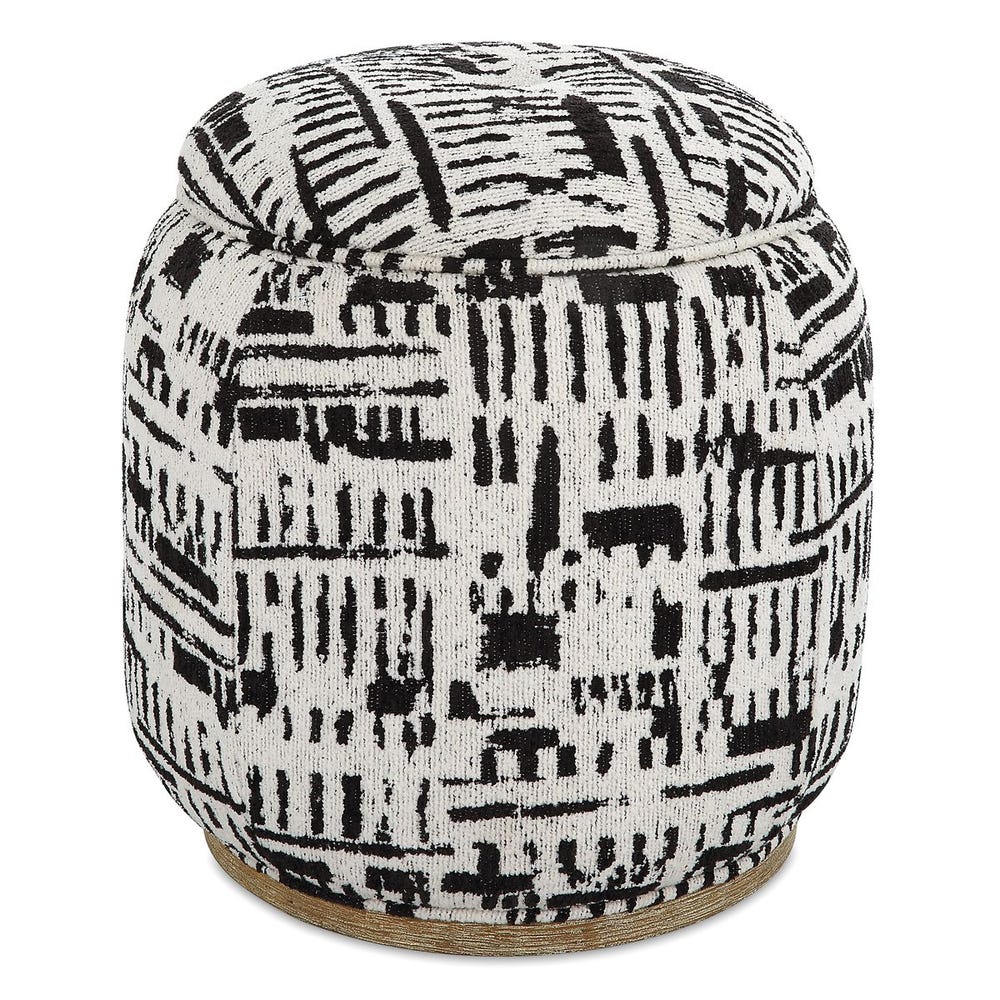 Black Off-White Patterned Ottoman with Hidden Storage