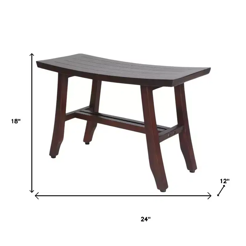 HomeRoots 24 Dark Brown Solid Teak Wood Shower Bench