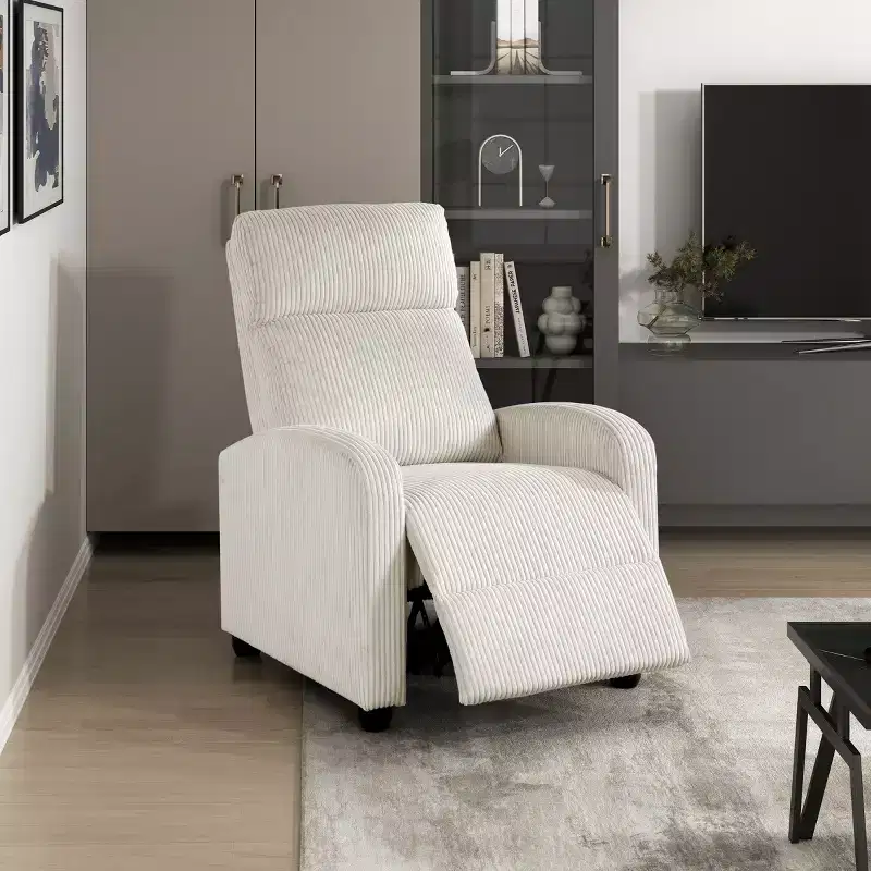 Contemporary Corduroy Upholstered Push-Back Recliner Chair