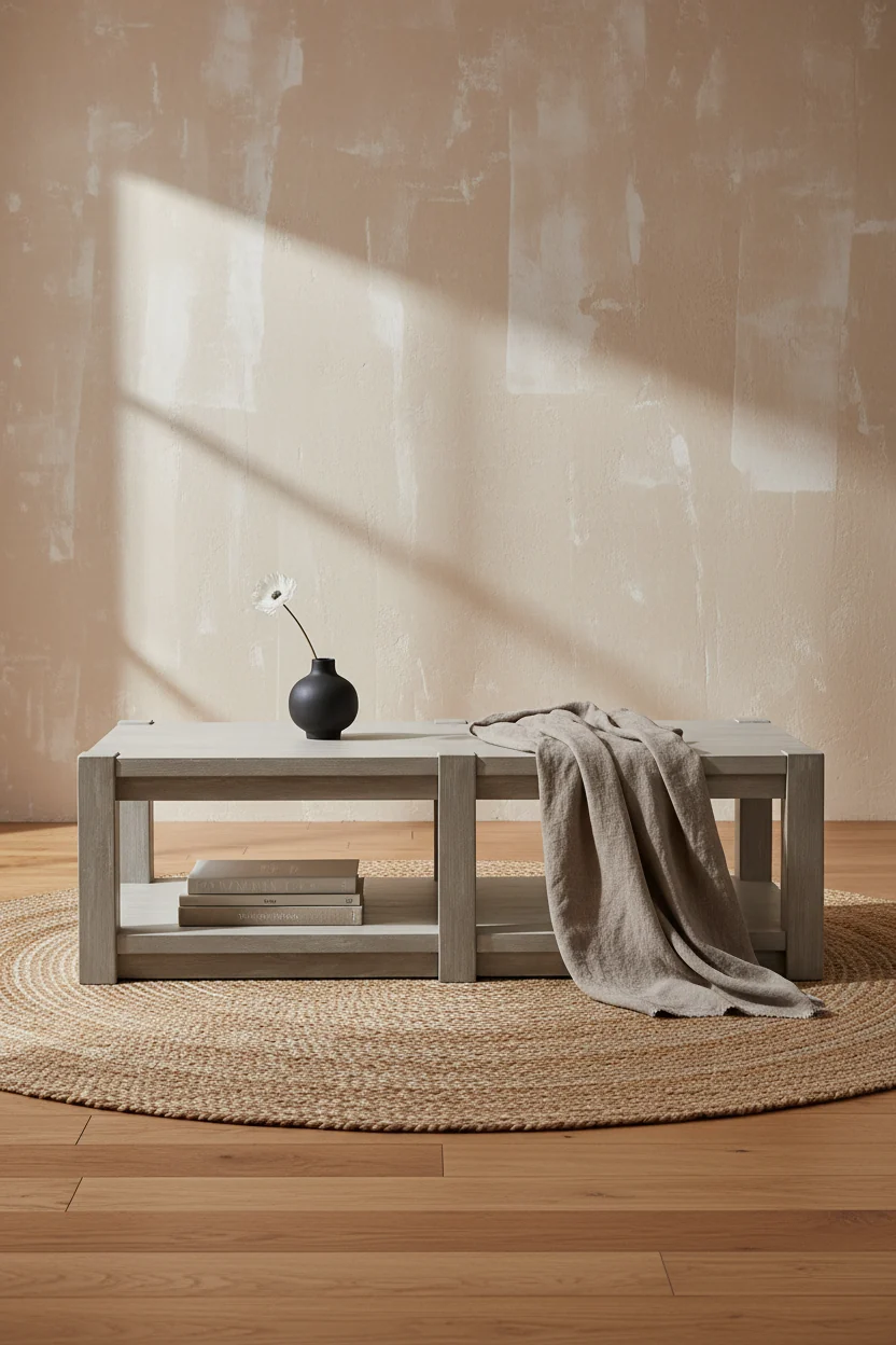 60 Contemporary Solid Wood Coffee Table with Shelf and Casters - Calico Grey