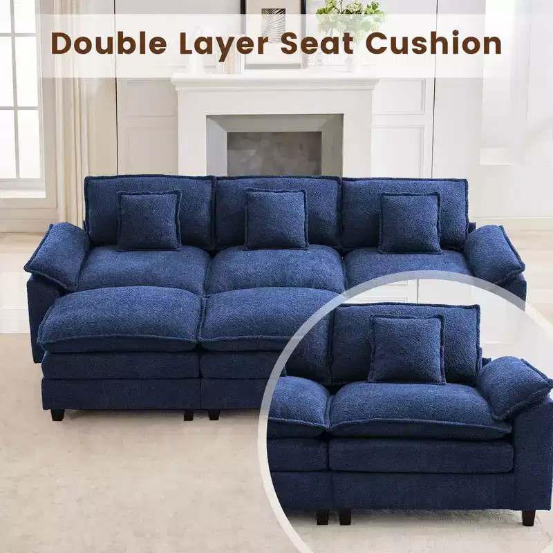 105.9 in. Chenille Fabric 5 seat Sectional Sofa with 2 Ottomans in Dark Blue