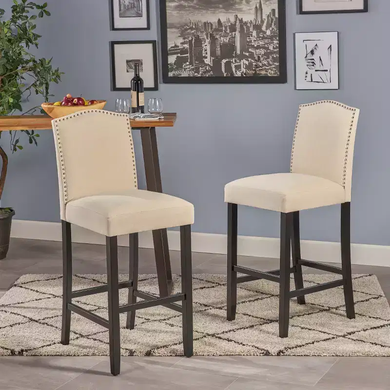 Christopher Knight Home Leona Upholstered Bar Stools with Nailhead Trim and Arched Back (Set of 2)