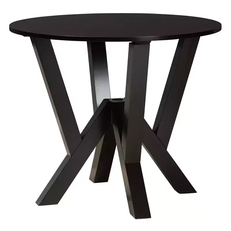 5-Piece Round Dining Set 4 Upholstered Chairs Rubberwood Cut-Out Back Foam Padded Seats