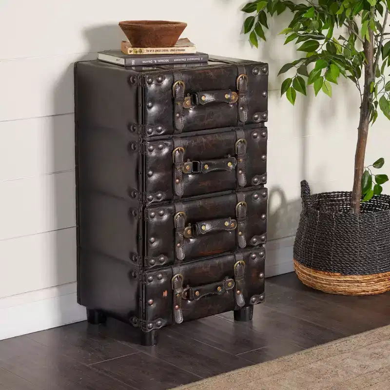 Wood Stacked Side Chest Dark Java - Olivia & May: Rubberwood Frame, No Assembly Required, 4-Drawer Dresser