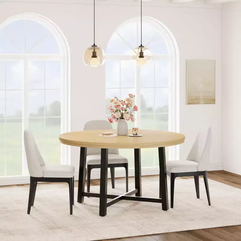 47-Inch Round Dining Table with Metal Frame