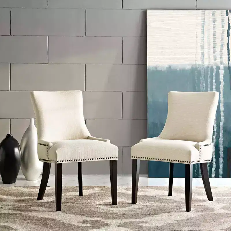 Set of 2 Marquis Dining Side Chair Fabric Beige - Modway: Hourglass Back, Nailhead Trim, Wood Legs