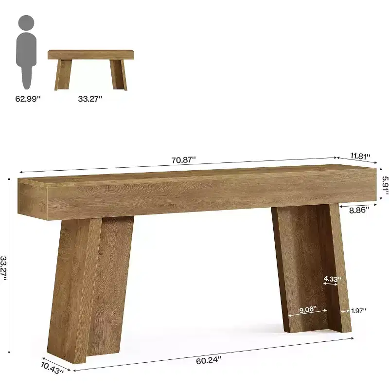 Brown Wood Narrow Console Table, Farmhouse Style, Seats/Holds 1