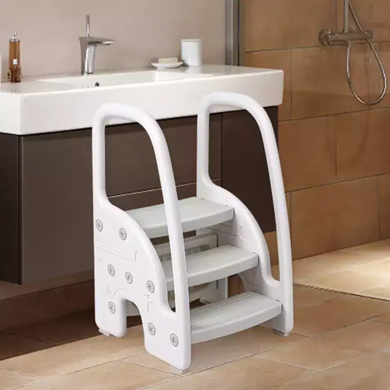 Kids Step Stool with Handles, Adjustable Toddler 3-Step Stool with Non-Slip Design, Plastic Stepping Standing Stool Helper, for Bathroom, Sink