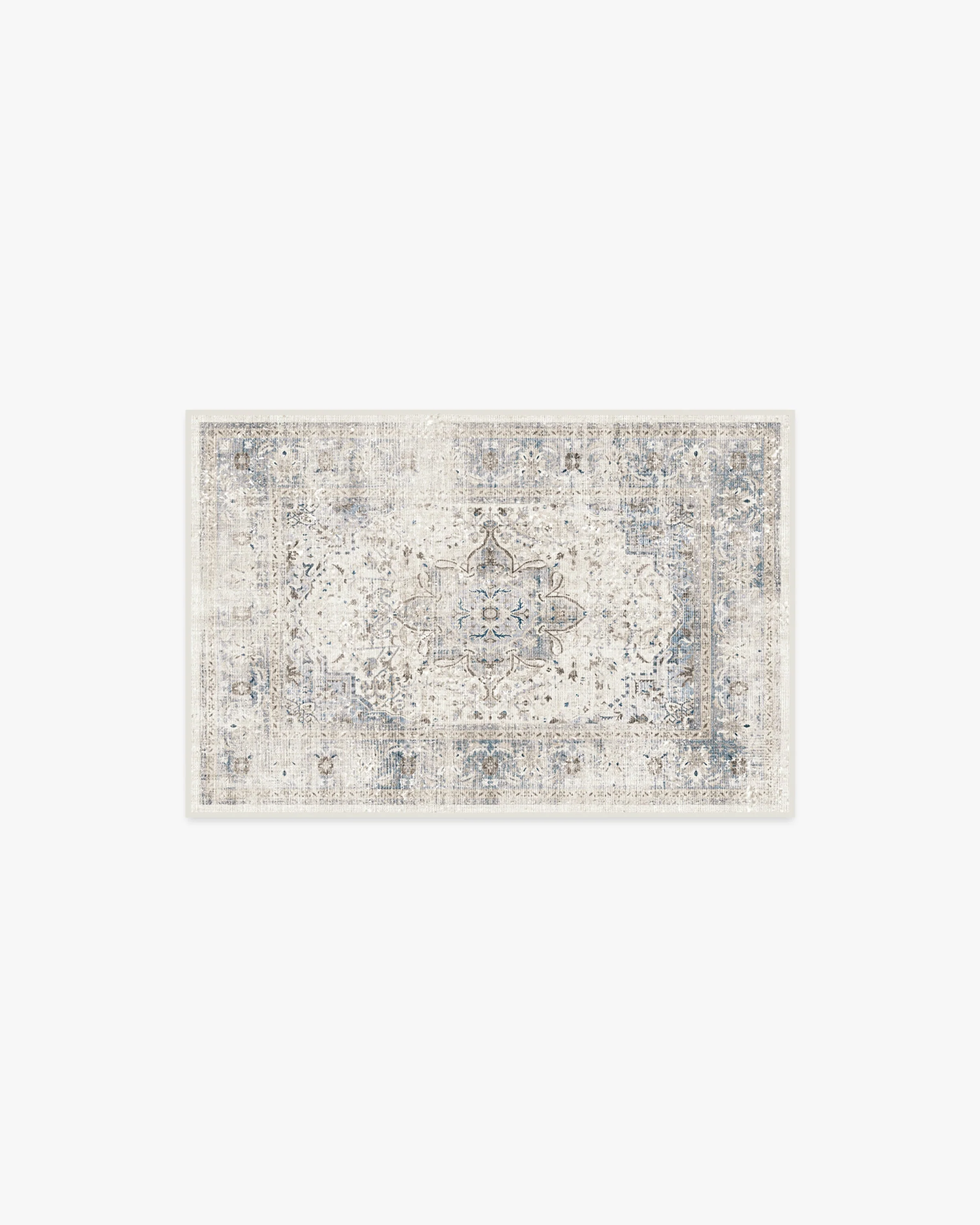 Vintage Chic Plush Rug with Washable Sapphire Floral Medallion for Bedroom & Living Room