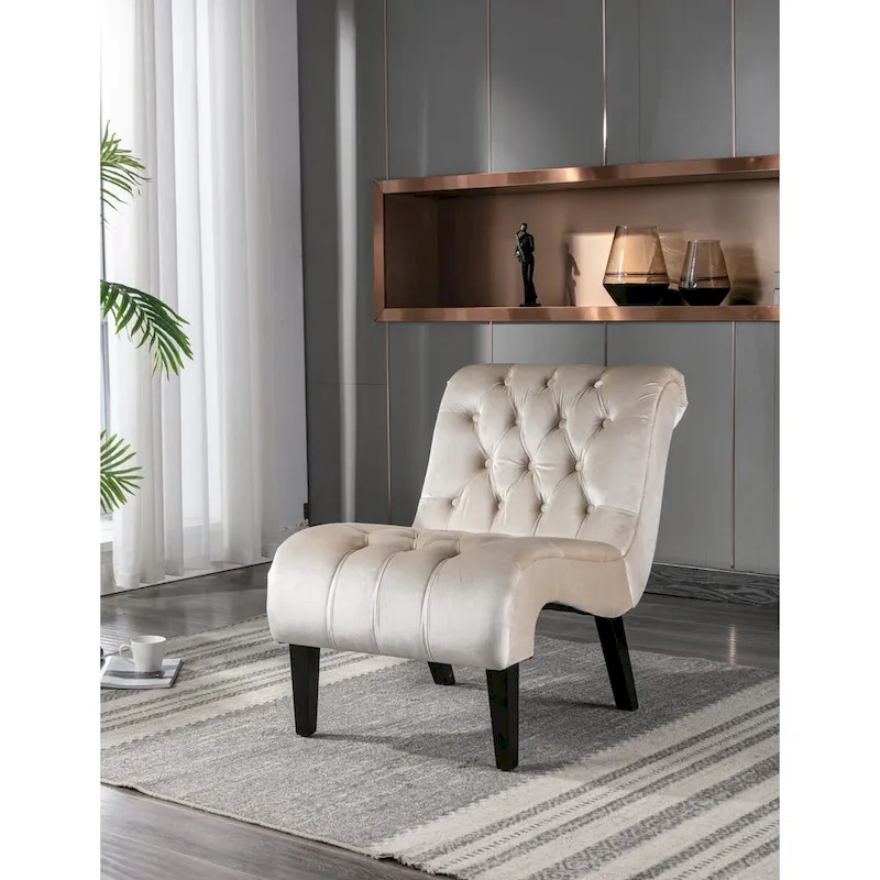 Velvet Armless Accent Chair, Button Tufted Slipper Chair, Side Chair, Lounge Chair
