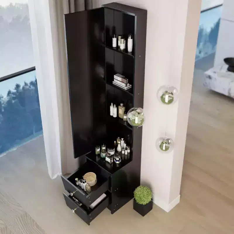 Full Length Mirror Cabinet with Storage, 63 Standing Mirror Cabinet with 2 Drawers, Makeup Storage Organizer Nightstand for Bedroom Bathroom
