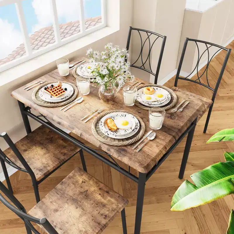Dining Table Set for 4, Modern Small Table and Chairs Set, Metal Frame and MDF Tabletop, for Kitchen, Dining Room, Small Spaces, Breakfast