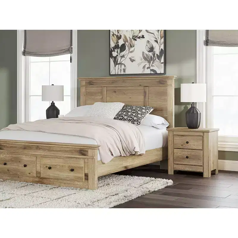 Signature Design by Ashley Allihauser Two Drawer Nightstand with USB Charging, Replicated Oak Grain, Natural Tan Finish