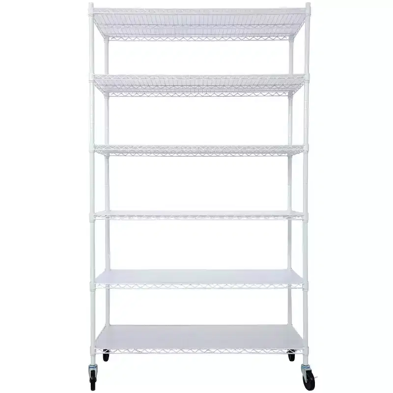 VIYET 6 Tier 6000LBS NSF Metal Wire Shelving, Heavy Duty Adjustable Storage Rack with Wheels & Shelf Liners (White)